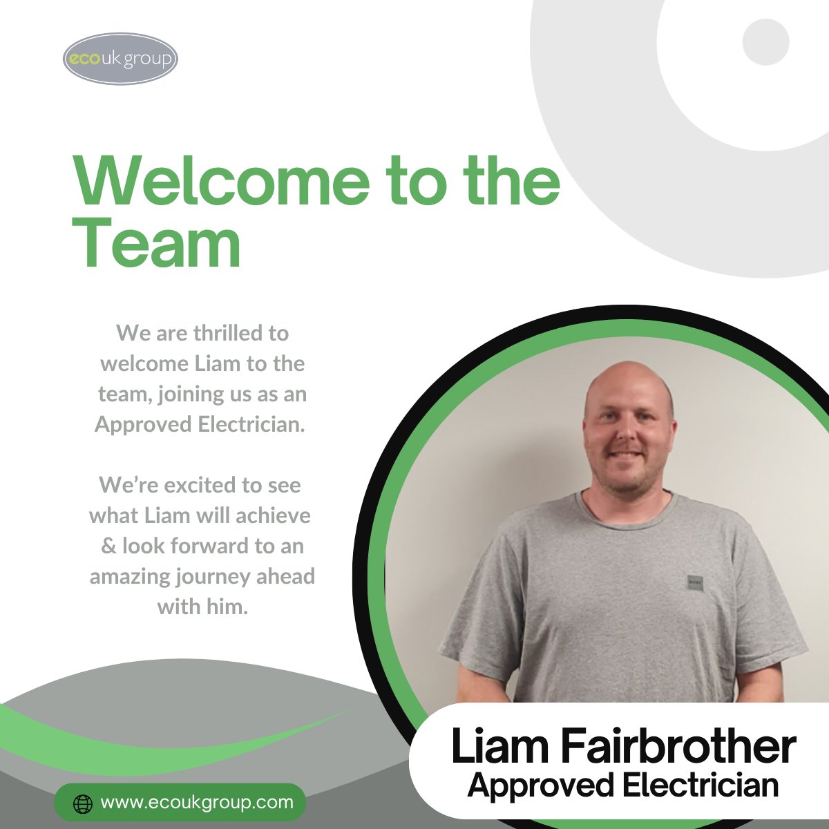 EcoUKGroup's tweet photo. A warm welcome to our newest Approved Electrician, Liam! 
We are thrilled to have you on board from all the team at Eco UK Group. https://t.co/qbwhUKPEoK