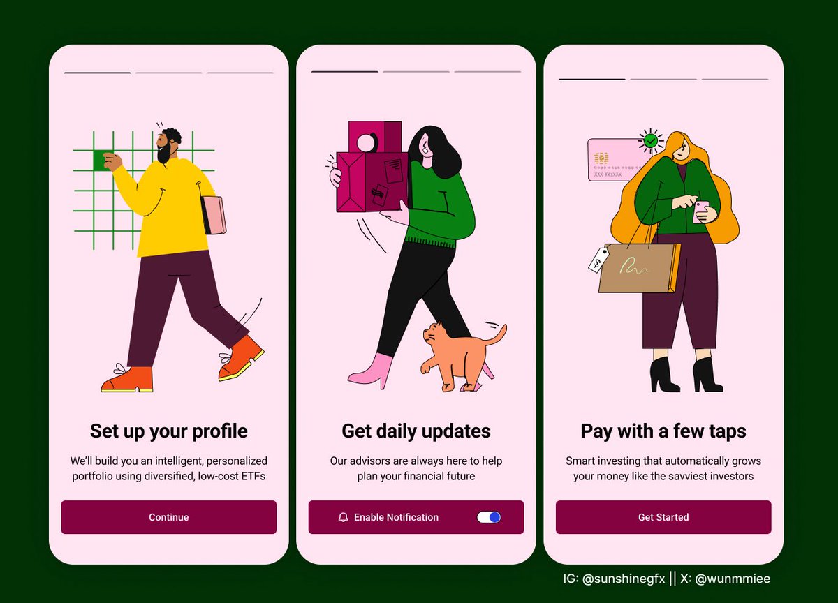 Wunmmiee's tweet photo. Just showing up 😊
Laid my hands on a simple onboarding flow, and I cooked the illustrations from scratch.
#UIUXDesigner https://t.co/8jBWOaz0h5
