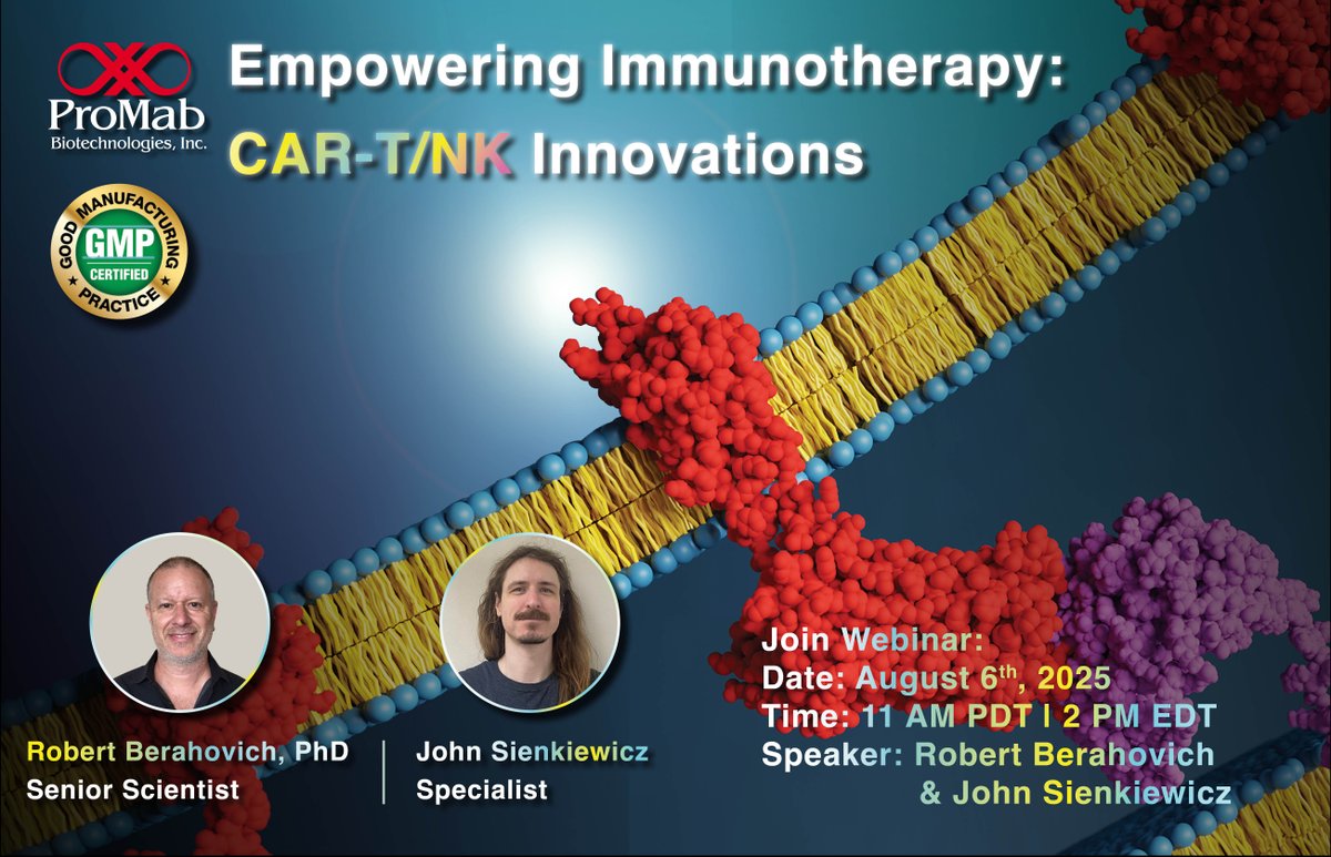 ProMabBiotech's tweet image. 🚀💥👏 We invite you to join our upcoming CAR-T/NK webinar to explore the latest advancements in cancer immunotherapy and learn how our cutting-edge platforms can support and accelerate your research efforts. 👉 🔗  Register here: hubs.ly/Q03xkmjx0 #CART   #Webinar