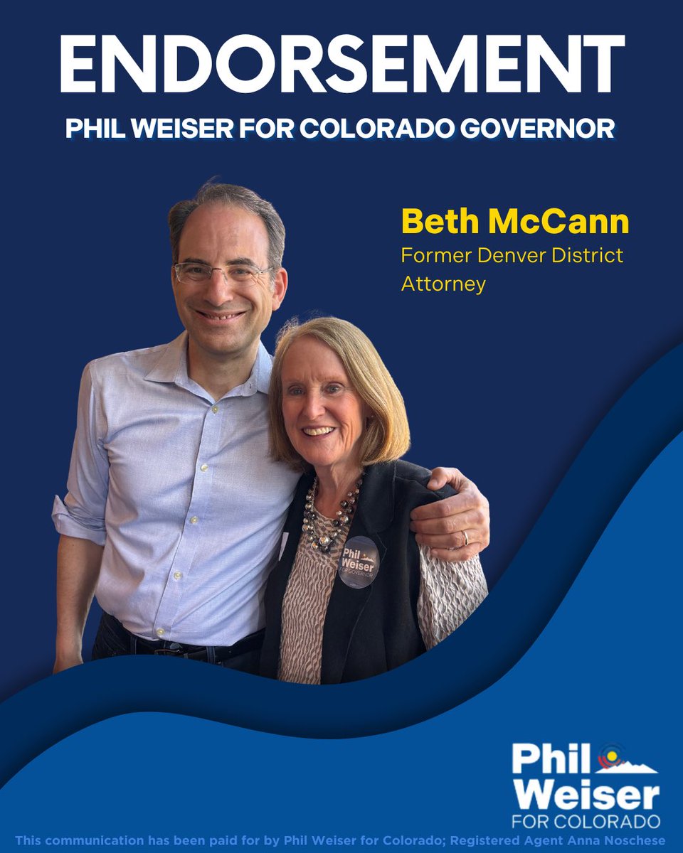 PhilForColorado's tweet image. The first campaign I worked on in Colorado was to elect Beth McCann as the Denver District Attorney. Since then, we have worked together to protect victims, to address gun violence, and fight for justice. It’s an honor to have her on my team.