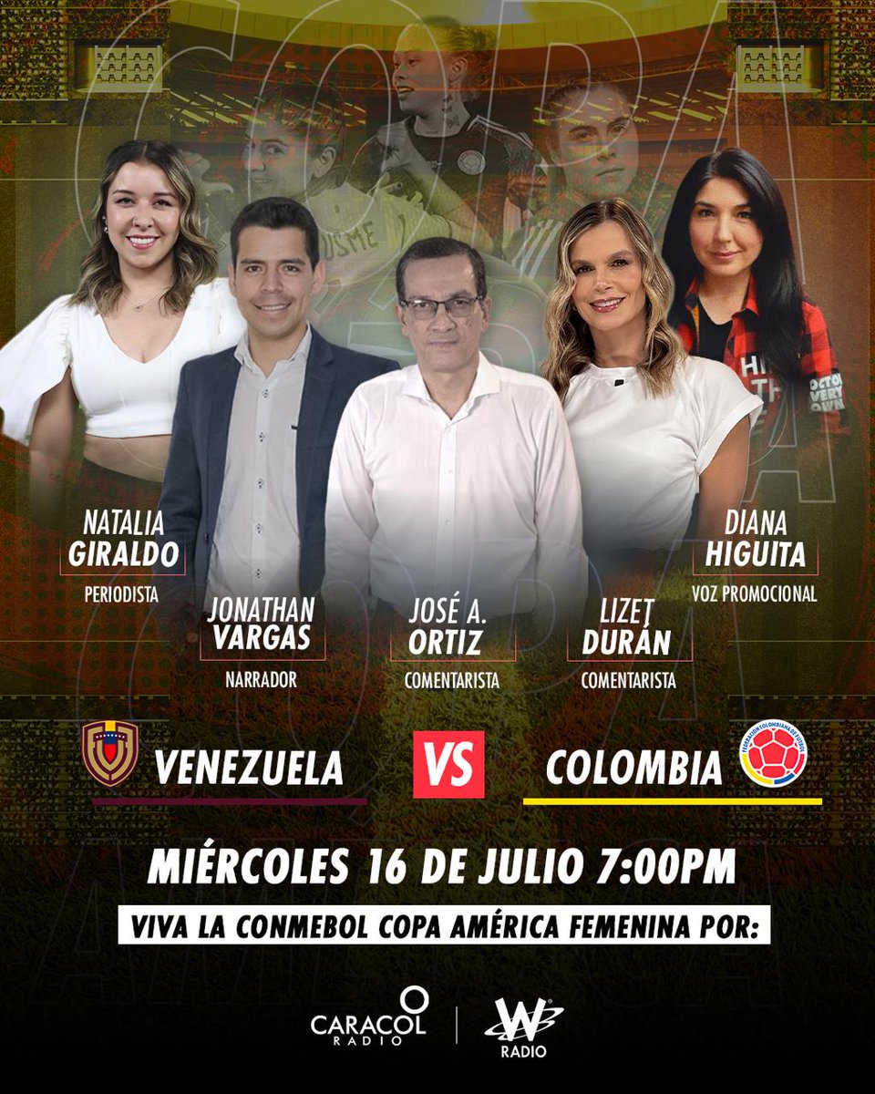 ¡La Selección Colombia se estrena en la Copa América Femenina! 

📻 Viva las emociones del partido por <a href="/CaracolRadio/">Caracol Radio</a> y <a href="/WRadioColombia/">W Radio Colombia</a> 

Conduce: <a href="/joseperiodista/">Jose Alberto Ortiz R</a> 
Relata: <a href="/Jonavargasva/">jonathan vargas</a>
Comentan: <a href="/licheduran/">Liche Durán</a> y <a href="/NatyGiraldo7/">Natalia Giraldo G.</a> 
Voz comercial: <a href="/DianaHiguitaO/">DianaHou</a>

caracol.com.co/deportes/