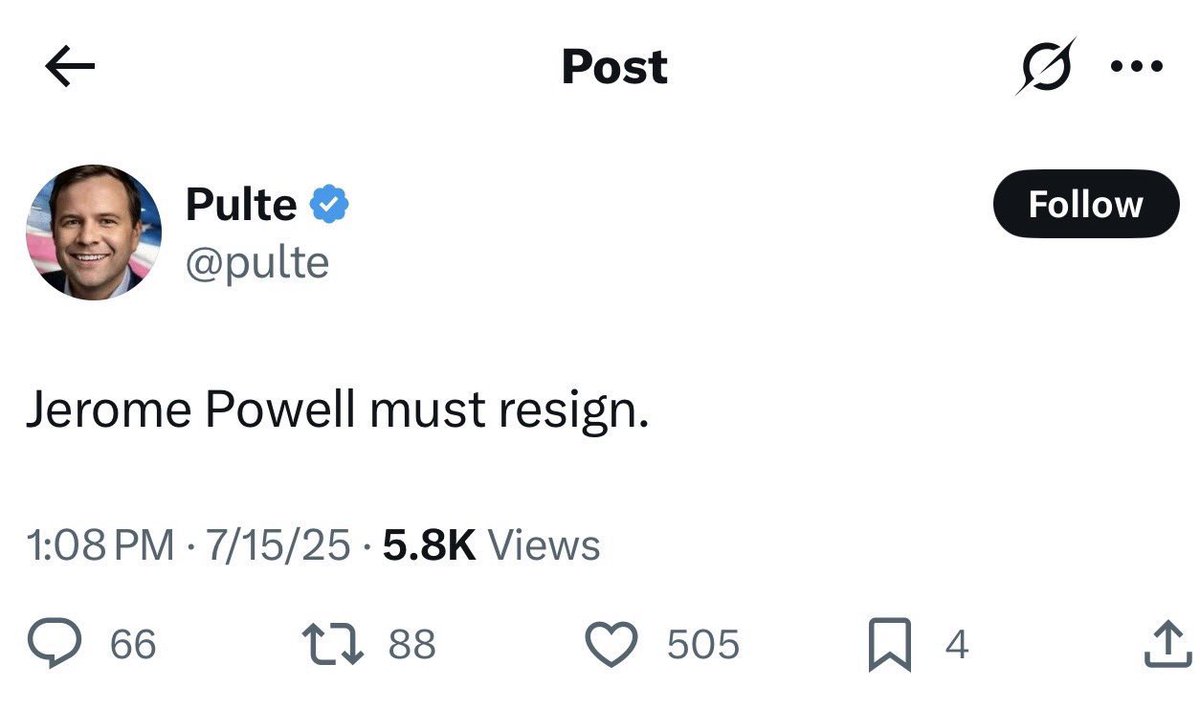 Wow:

El director de Fannie Mae exigiendo que Jerome Powell renuncie porque Trump se lo pidió.

Vivimos tiempos muy preocupantes.