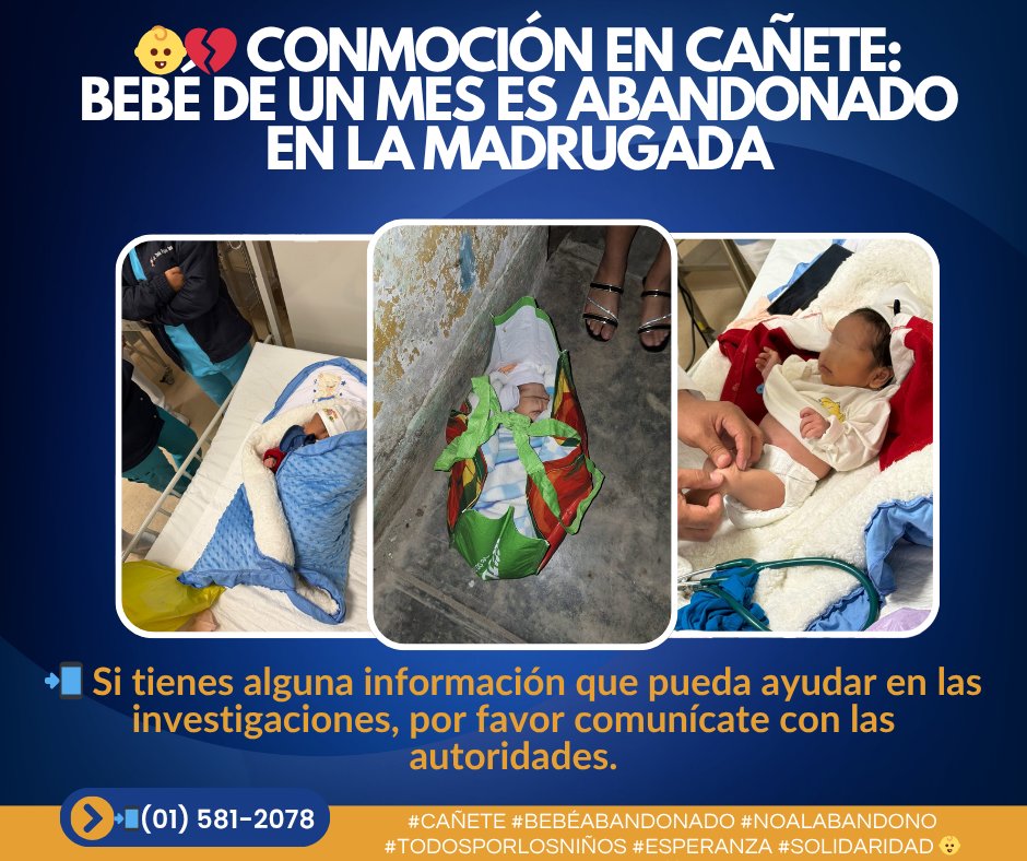 Juan Vladimir Rojas (@juvroh) on Twitter photo #cañete 👶💔 CONMOCIÓN EN CAÑETE: BEBÉ DE UN MES ES ABANDONADO EN LA MADRUGADA
un bebé de apenas 30 días de nacido fue hallado abandonado y expuesto al frío en el sector Santa Rosa Alta, en San Vicente de Cañete #Lima #Peru #Noticias <a href="/MidisPeru/">Ministerio de Desarrollo e Inclusión Social</a> <a href="/MimpPeru/">Ministerio de la Mujer y Poblaciones Vulnerables</a> tinyurl.com/ys9wsmhj #cañete 👶💔 CONMOCIÓN EN CAÑETE: BEBÉ DE UN MES ES ABANDONADO EN LA MADRUGADA
un bebé de apenas 30 días de nacido fue hallado abandonado y expuesto al frío en el sector Santa Rosa Alta, en San Vicente de Cañete #Lima #Peru #Noticias <a href="/MidisPeru/">Ministerio de Desarrollo e Inclusión Social</a> <a href="/MimpPeru/">Ministerio de la Mujer y Poblaciones Vulnerables</a> tinyurl.com/ys9wsmhj