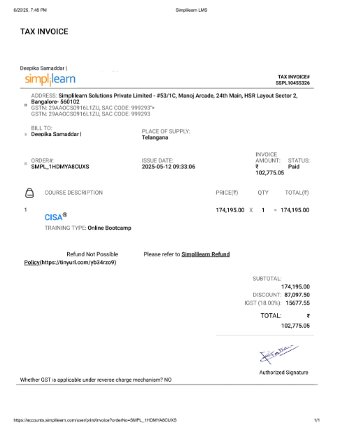 samaddardeepika's tweet image. Scam Alert!
Paid for CISA course from @Simplilearn in May. Which includes exam voucher &amp;amp; Online Class. After 2 months, 5 tickets,a passed mock,&amp;amp; deleted chats—now they say voucher isn’t included. Worst experience. Poor Managment &amp;amp; fake promises! @ISACANews   @ISACASV #EdTechFraud