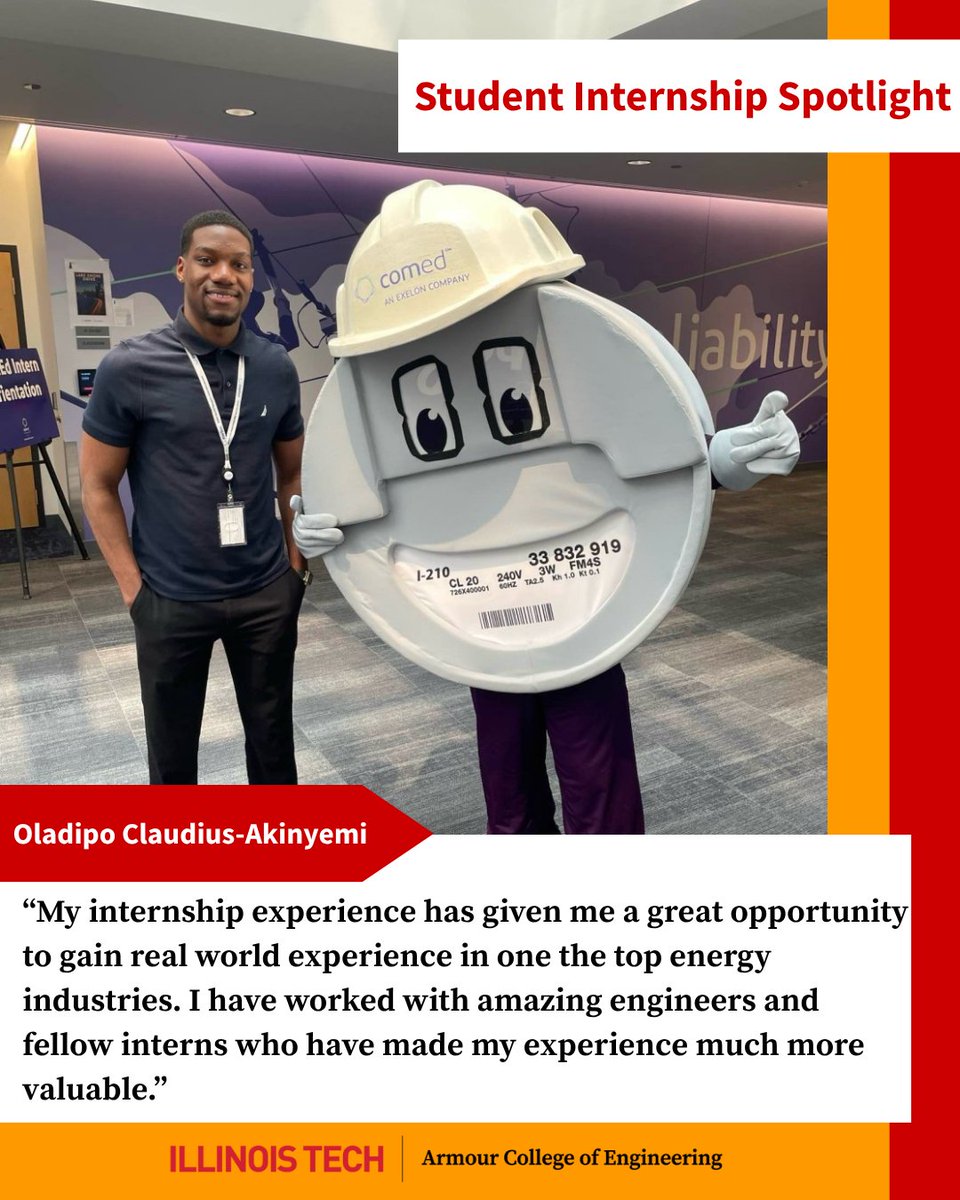 IITEngineering's tweet image. Meet Oladipo Claudius-Akinyemi (EE, M.A.S. ECE 3rd Year), this summer, he's gaining hands-on experience as a Smart Grid & Technology Intern at @ComEd—one of the top players in the energy sector.