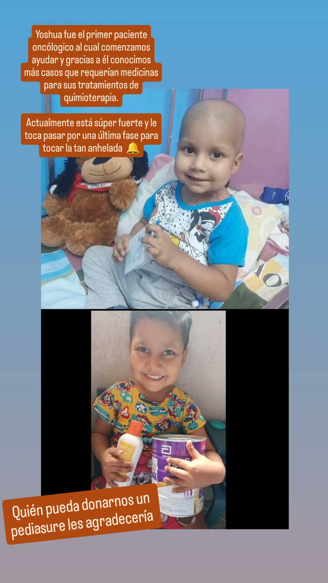Karen Martínez (@karenisabelm) on Twitter photo Conocí a Yoshua desde su 1ra quimio, ahora se encuentra en un proceso (probablemente el último) si todo sale bien tocará la 🔔
Necesitamos un pediasure
Info: 0986765985 🙏❤️
RT 🙏
<a href="/PatronaQuinn_/">PatronaQuinn🤟🏻</a> <a href="/Voycomopuedo/">El Socialismo es pura💩</a> <a href="/PaulyHaroR/">Pauly</a> <a href="/jalaldubois/">Jalál DuBois</a> <a href="/florcitaroquera/">MM</a> <a href="/LawLoreG/">💜 Lorena Grillo 🇪🇨</a> Conocí a Yoshua desde su 1ra quimio, ahora se encuentra en un proceso (probablemente el último) si todo sale bien tocará la 🔔
Necesitamos un pediasure
Info: 0986765985 🙏❤️
RT 🙏
<a href="/PatronaQuinn_/">PatronaQuinn🤟🏻</a> <a href="/Voycomopuedo/">El Socialismo es pura💩</a> <a href="/PaulyHaroR/">Pauly</a> <a href="/jalaldubois/">Jalál DuBois</a> <a href="/florcitaroquera/">MM</a> <a href="/LawLoreG/">💜 Lorena Grillo 🇪🇨</a>
