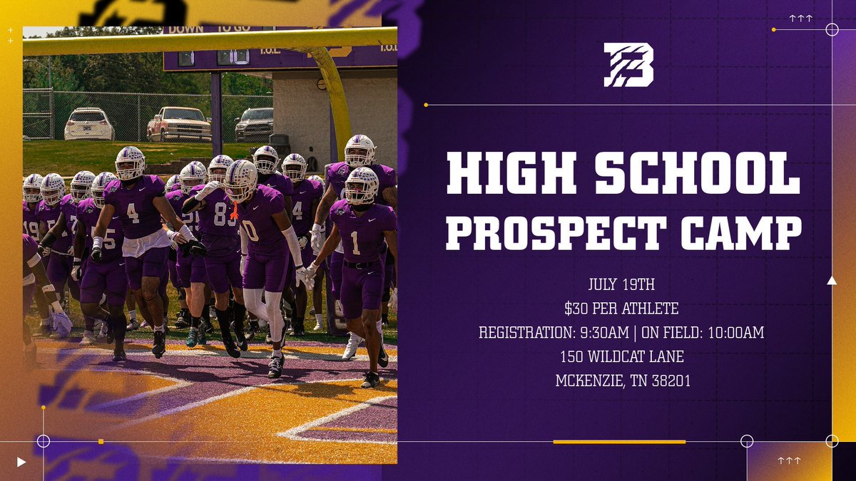 Bethel University Football (TN) (@bu_footballtn) on Twitter photo 🚨 We are less than 1 week out from our final prospect camp of this summer!
✅ Don't miss out on the opportunity to compete to earn a scholarship offer!
🔗Use this link to sign up: forms.gle/GpevD4ApenvZCf… 🚨 We are less than 1 week out from our final prospect camp of this summer!
✅ Don't miss out on the opportunity to compete to earn a scholarship offer!
🔗Use this link to sign up: forms.gle/GpevD4ApenvZCf…