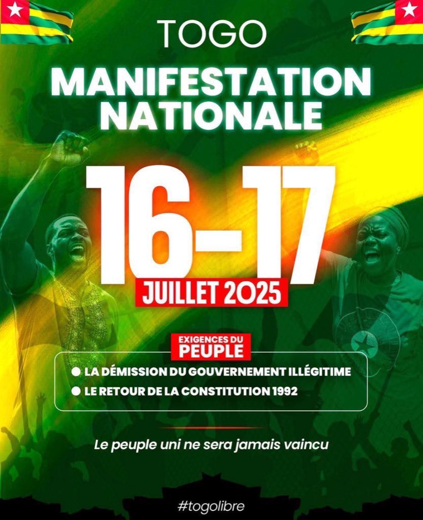 Tomorrow and Thursday the Togolese are taking to the streets to demand; the release of all political prisoners, Faure Gnassingbé’s resignation and a return to the 1992 constitution. The rest of Africa is behind you✊🏿 #FreeTogo #FaureMustGo