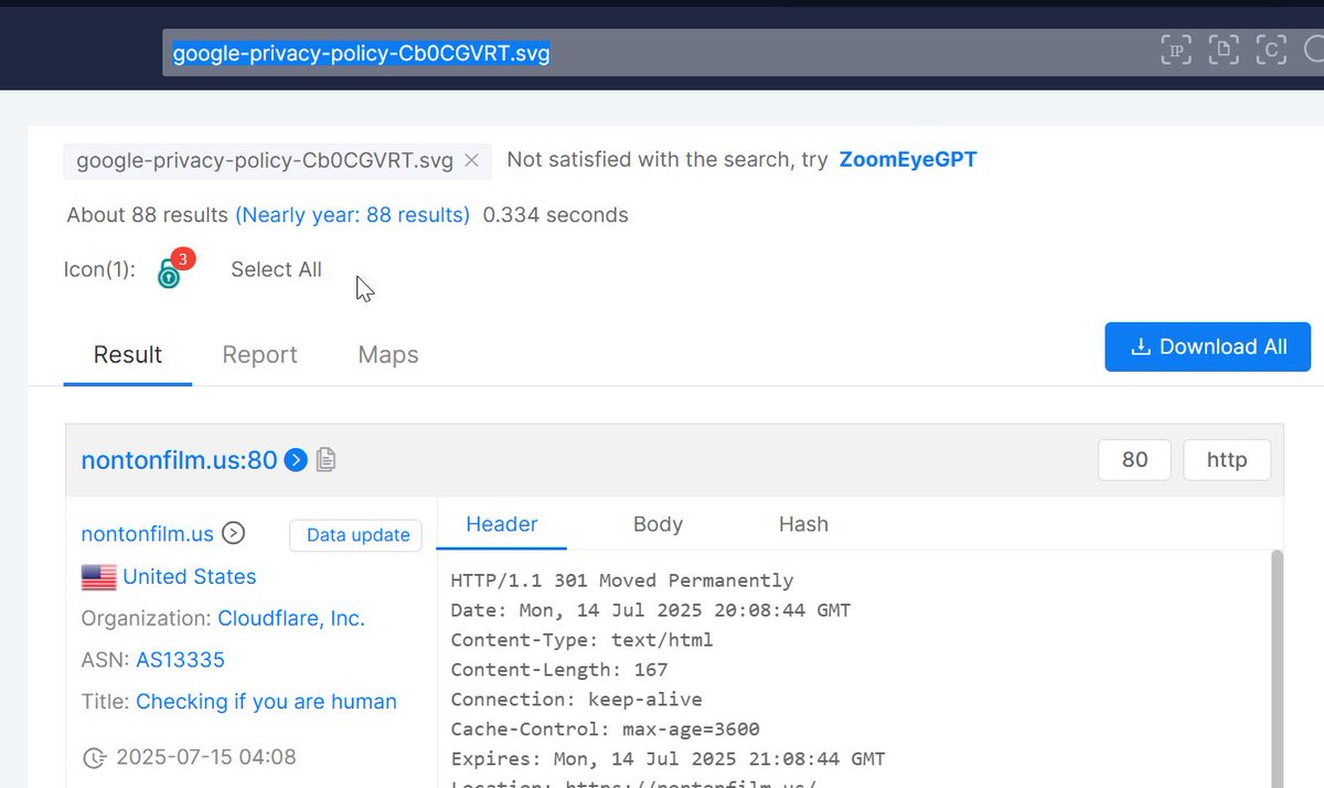 #ZoomEye #ThreatHunting | #ClickFix
Similar Cluster
Query: google-privacy-policy-Cb0CGVRT.svg

IoCs: pastebin.com/qZCEFSpU

ref: x.com/1nt3l_hunt/sta…

<a href="/MichalKoczwara/">Michael Koczwara</a> <a href="/500mk500/">Mikhail Kasimov</a> <a href="/ginkgo_g/">Ginkgo</a> <a href="/malwrhunterteam/">MalwareHunterTeam</a> <a href="/zoomeye_team/">ZoomEye</a>