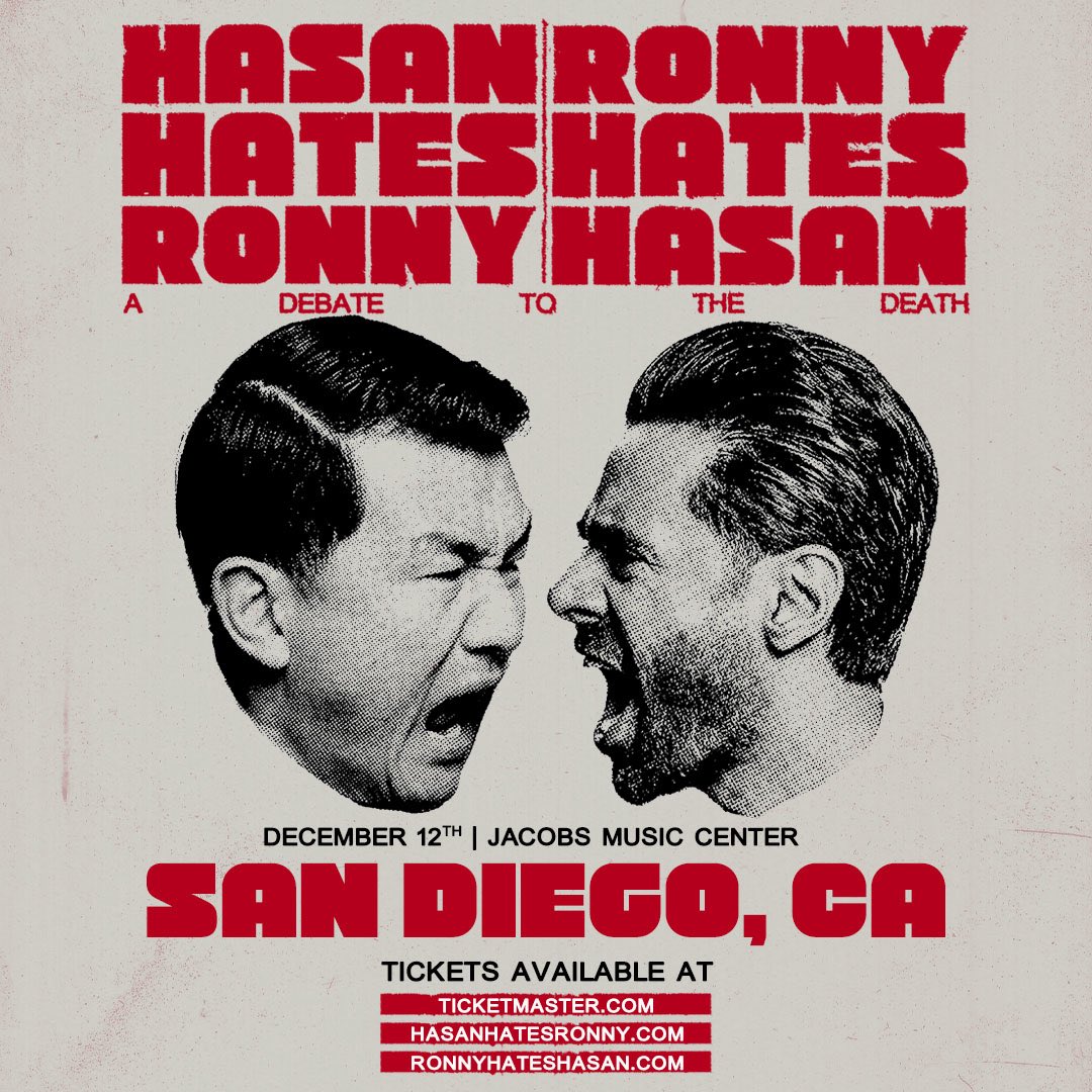 NederlanderLive's tweet image. 🥊 @hasanminhaj &amp;amp; @ronnychieng are bringing their beef to the stage! These two comedians HATE EACH OTHER and you can see it all unfold at Jacob Music Center on Fri, December 12th!

Tickets go on sale Thursday at 10am: ticketmaster.com/event/0A0062EB…
