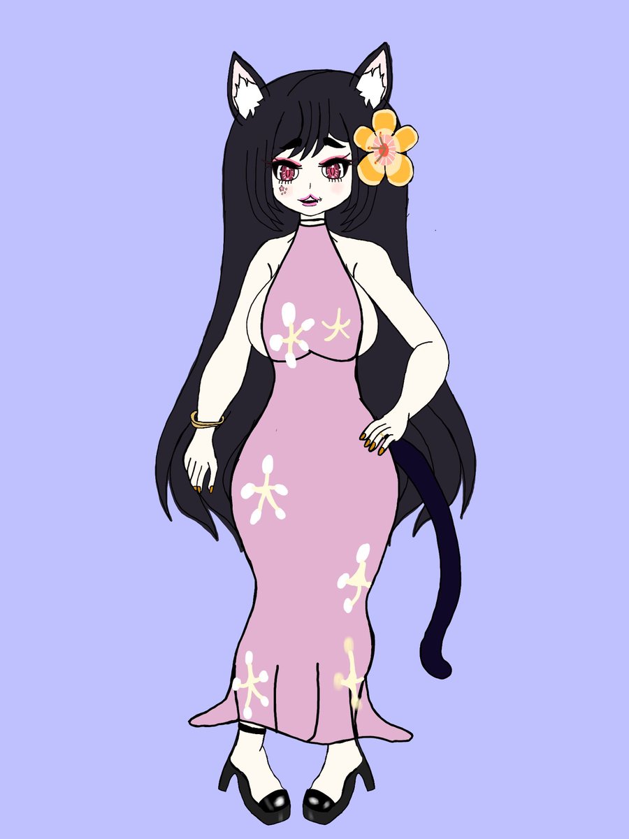 TyeresRam21's tweet image. First ever time drawing a cool cat @iluvei and wow loved how it turned out in a dress too I will do better next time though but hope you like the fanart🙏🏿💗🖌️🎨🎨 #vtuber #fanart