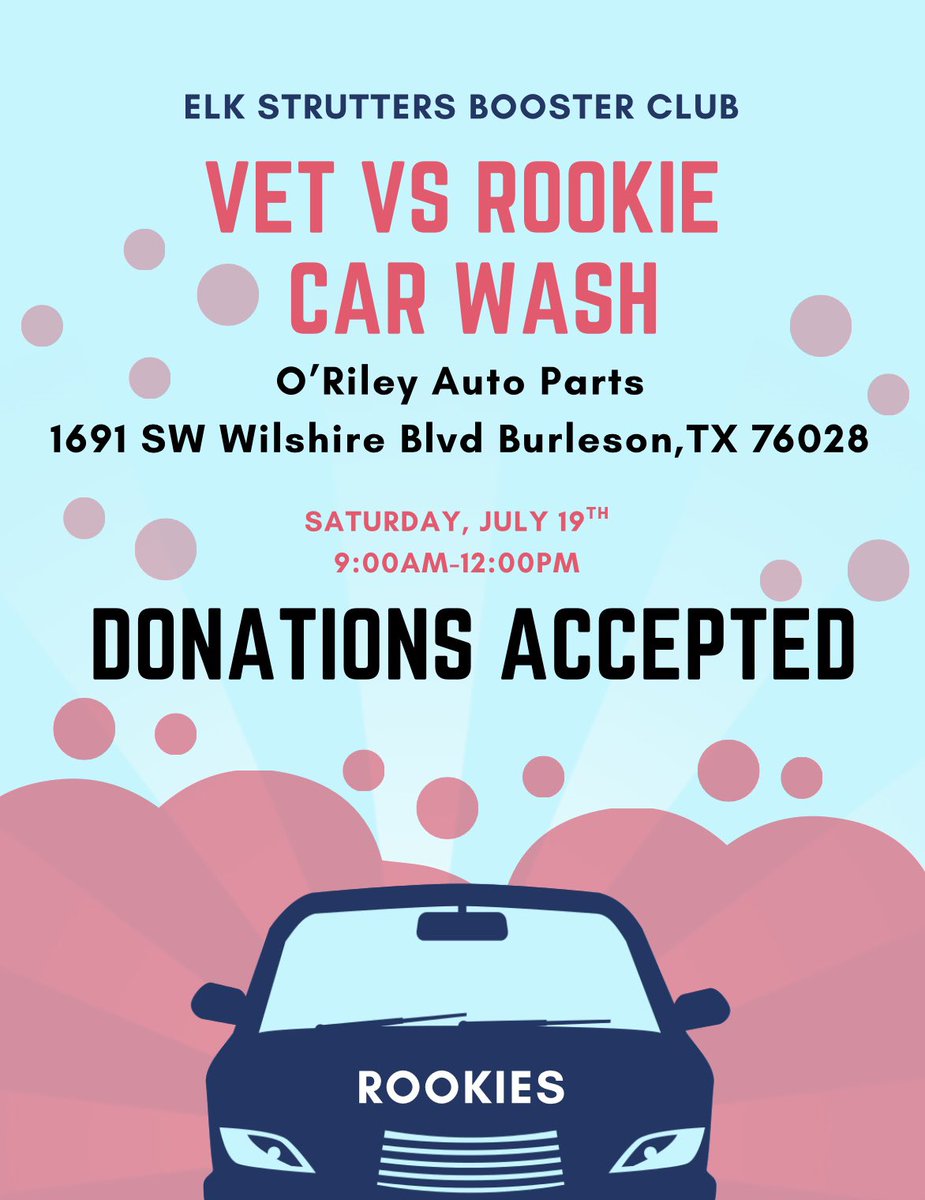 🚗💦 VET vs ROOKIE CAR WASH TIME! 💦🚗

Swing by and get that ride sparkling clean while supporting a great cause! 

THIS Saturday, July 19th at BOTH Burleson O'Reilly Auto Parts locations!