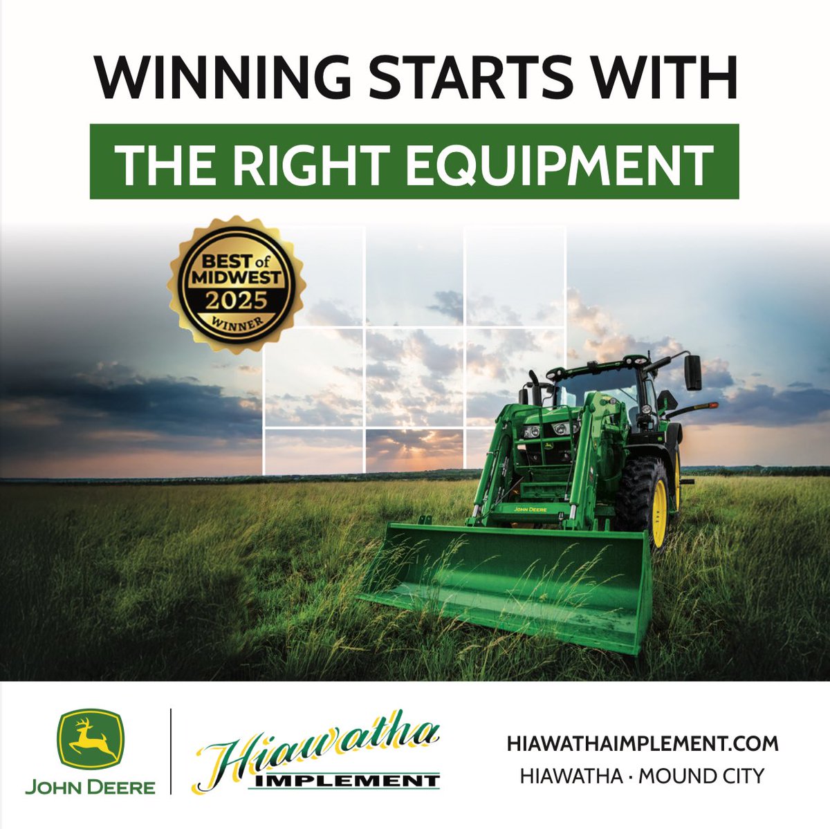 We're honored to be named Best in Midwest, Best Implement Dealer! This wouldn't have been possible without our incredible customers. Thank you for your nominations and votes! We appreciate your continued support. #BestInMidwest #JohnDeere #ImplementDealer #ThankYou