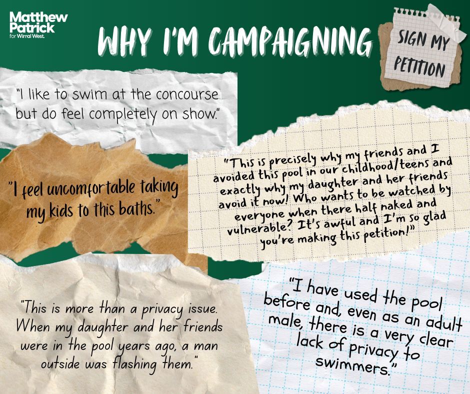 Matthew_Patrick's tweet image. No one should feel uncomfortable using a public swimming pool, but sadly too many do.
I’ve been in ongoing discussions with the council, but I want to demonstrate the strength of feeling in our community for getting a privacy screen for the West Kirby Concourse pool.
These…