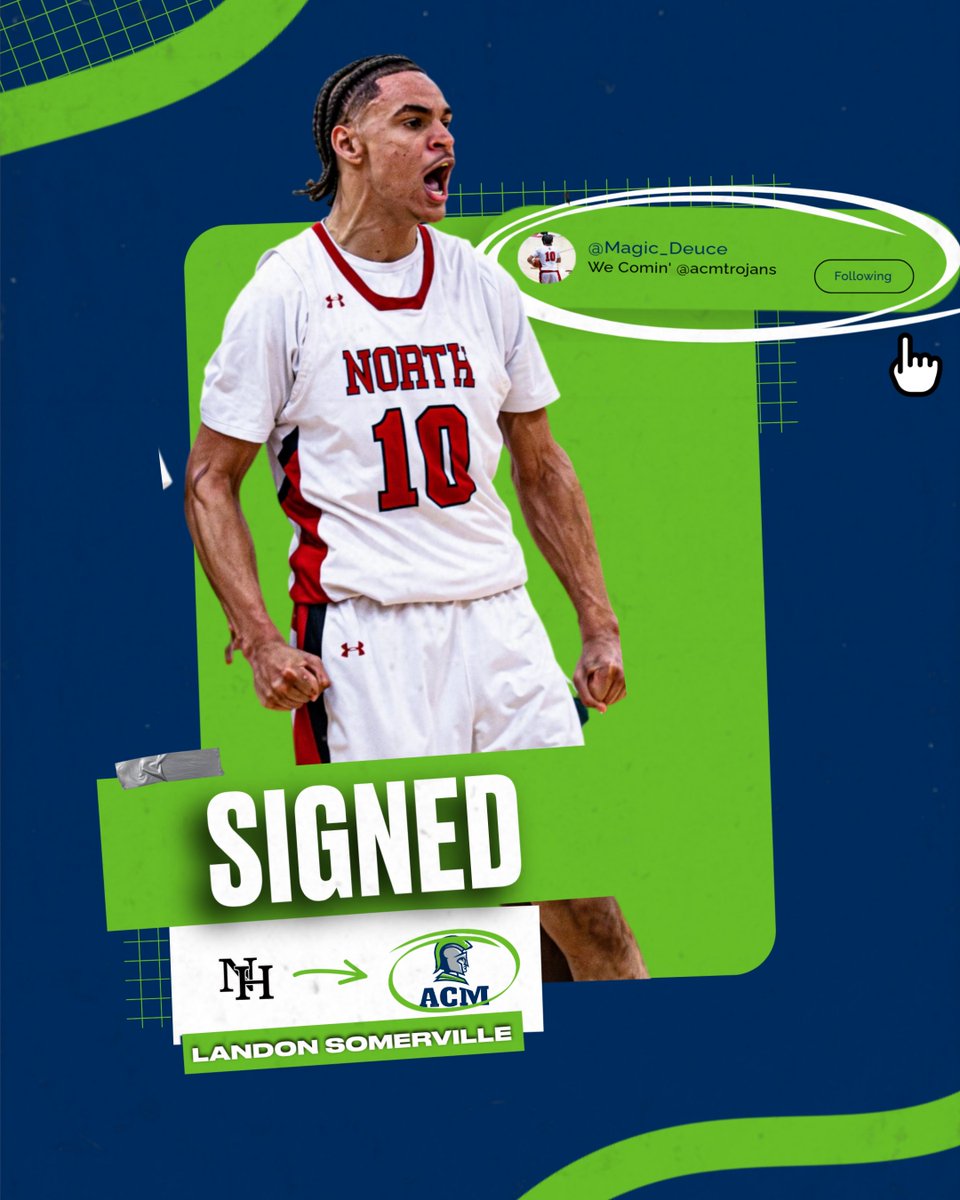 🏀 Somerville Signs Strong

Please join us in giving a huge welcome to our newest standout, Landon Somerville, who has officially signed for the 2025–2026 school year to play men’s basketball at ACM!

🏀 Hailing from right in Hagerstown, Maryland, Landon is a dynamic and driven