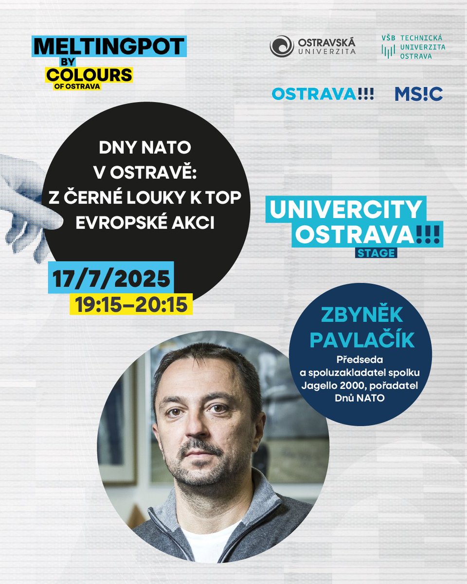 jagello2000's tweet image. Potkáme se na @colours_cz? 👋🏻
Přijďte si ve čtvrtek od 19:15h poslechnout přednášku Zbyňka Pavlačíka, předsedy Jagello 2000 a organizátora Dnů NATO v Ostravě & Dnů Vzdušných sil AČR. 💬
Jak z odpoledne na Černé louce vznikla největší bezpečnostní show v Evropě? Co se vše stalo,…
