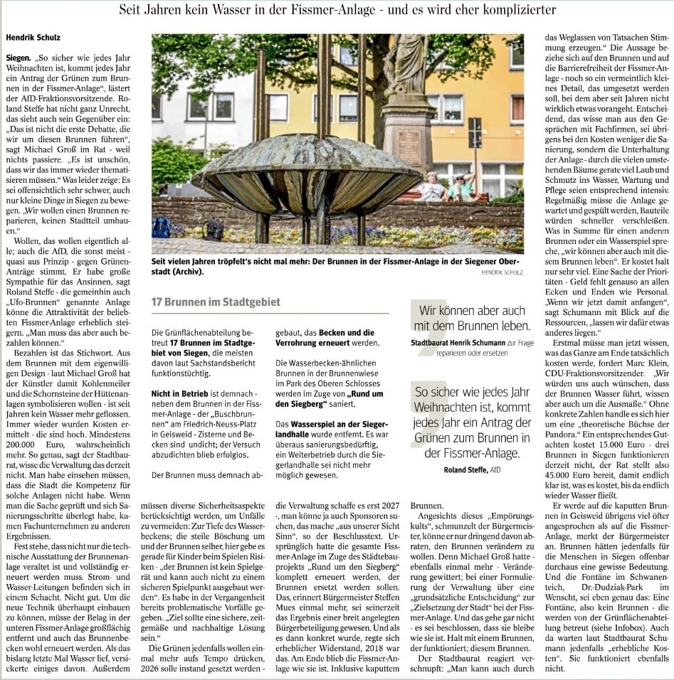 Dieses Kunstprojekt in Siegen verwundert mich seit den `70er Jahren mit Unverständnis. Heute nach so langer Zeit die Auflösung dieser Brunnen soll die ehemaligen Kohlenmeiler und die vielen Schornsteine der Industrie darstellen. Hätte mir dies doch mal einer vor 50 Jahren gesagt.