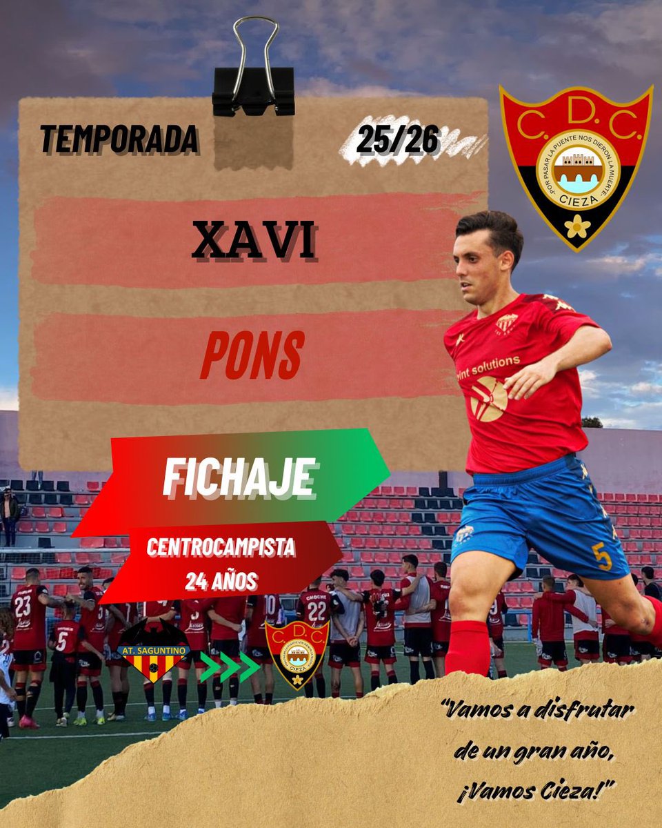 🚨FICHAJE🚨

🔴⚫️Xavi Pons, nuevo centrocampista del CD Cieza🔴⚫️
⚔️Talento, contundencia y experiencia para el centro del campo.
⚽️Llega desde el Atlético Saguntino con ganas de hacer notar su fútbol en La Arboleja.
🏟️¡Bienvenido a la familia espartera, Xavi!

#OrgulloEspartero