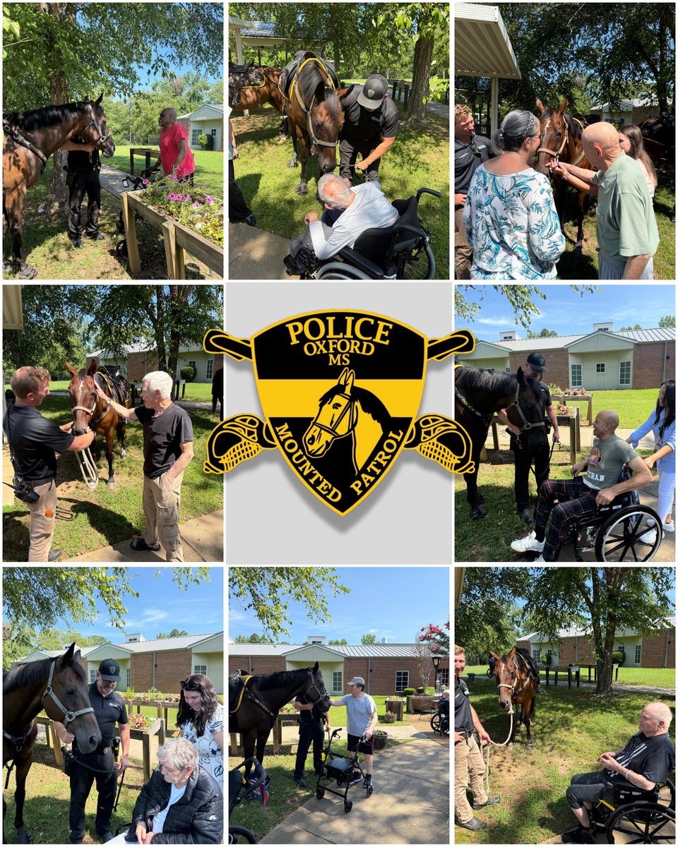 Honored to spend the day with the brave men and women at the Mississippi State Veterans Home yesterday 🇺🇸🐴

The Oxford Police Department’s Mounted Team had a wonderful time visiting. Thank you for inviting us and for your incredible service to our country! ❤️🎖️💙

#OxfordPD