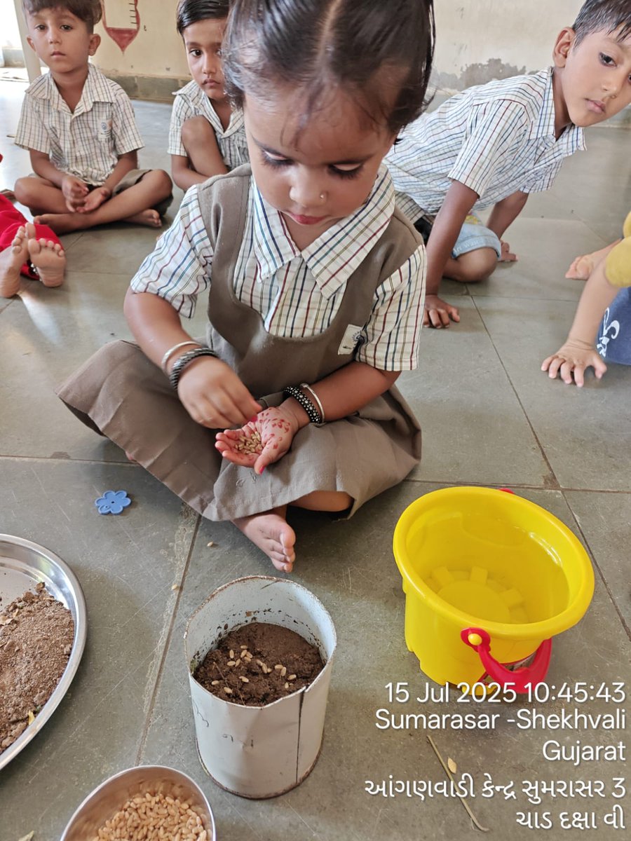 આજરોજ ભુજ ઘટક બે ના આંગણવાડી કેન્દ્રોમાં થીમ મુજબ અલગ અલગ બીજ, પાણી, ખાતરઅને માટી દ્વારા છોડ વાવતા બાળકો #પાપાપગલી