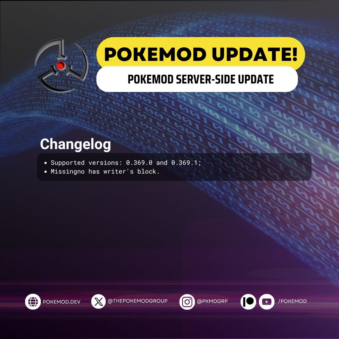 Pokemod 369.1 Server-Side Update ☁️        
        
#thepokemodgroup #pokemod