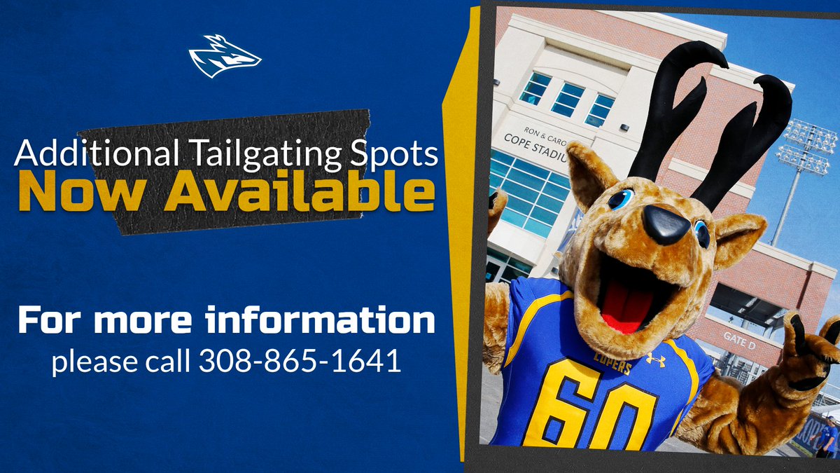 UNK_Athletics's tweet image. ATTENTION LOPER FANS
Additional Tailgating Spots are now Available!
Call 308-865-1641 for more information