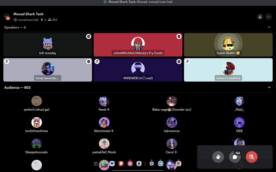 Attended the <a href="/monad/">Monad ⨀</a> weekly Shark Tank and it was an amazing experience!

Explored the Monad ecosystem in depth, saw some incredible projects, and even we got the chance to present <a href="/Posterdotfun/">Poster.Fun</a> to the community.

Excited for what’s next!