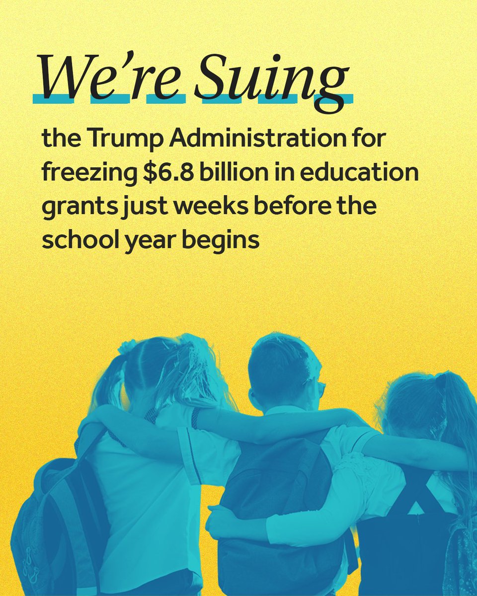 MassAGO's tweet image. The Trump administration continues its push to undermine our educational system – this time by freezing funding that enriches students’ lives beyond the classroom.
We’re suing to unfreeze these critical resources in time for the new school year.