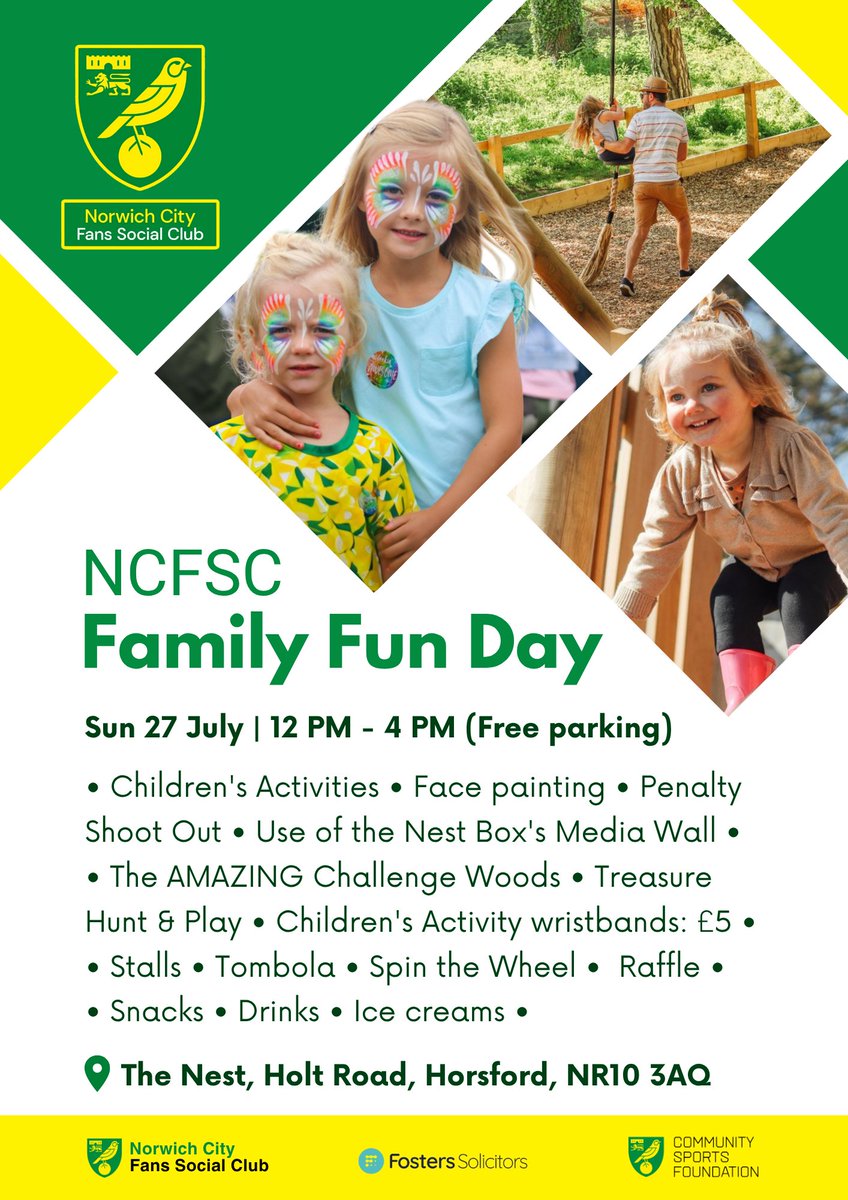 Norwich City FSC (@norwichcityfsc) on Twitter photo Under 2 weeks to go before our ever popular Family Fun Day on July 27th at the brilliant Nest, home of <a href="/NorwichCityCSF/">Norwich City CSF</a> . Absolutely loads to do as highlighted on the poster below .We cannot wait to welcome as many families as possible from 12 pm and enjoy the day with you all. Under 2 weeks to go before our ever popular Family Fun Day on July 27th at the brilliant Nest, home of <a href="/NorwichCityCSF/">Norwich City CSF</a> . Absolutely loads to do as highlighted on the poster below .We cannot wait to welcome as many families as possible from 12 pm and enjoy the day with you all.