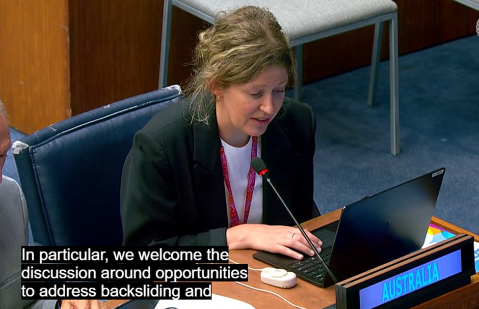 Good to hear Australia confirming strong commitment to gender equality &amp; empowerment of women &amp; girls &amp; welcoming discussion about opportunities to address backsliding
<a href="/AustraliaUN/">Ambassador James Larsen 🇦🇺🇺🇳</a> <a href="/UN/">United Nations</a> <a href="/UN_Women/">UN Women</a> <a href="/Women_Rio20/">Women's Major Group</a> <a href="/apwld/">APWLD</a> <a href="/ARROW_Women/">ARROW</a> #SDG5 #HLPF #HLPF2025 #FeministsWantSystemsChange