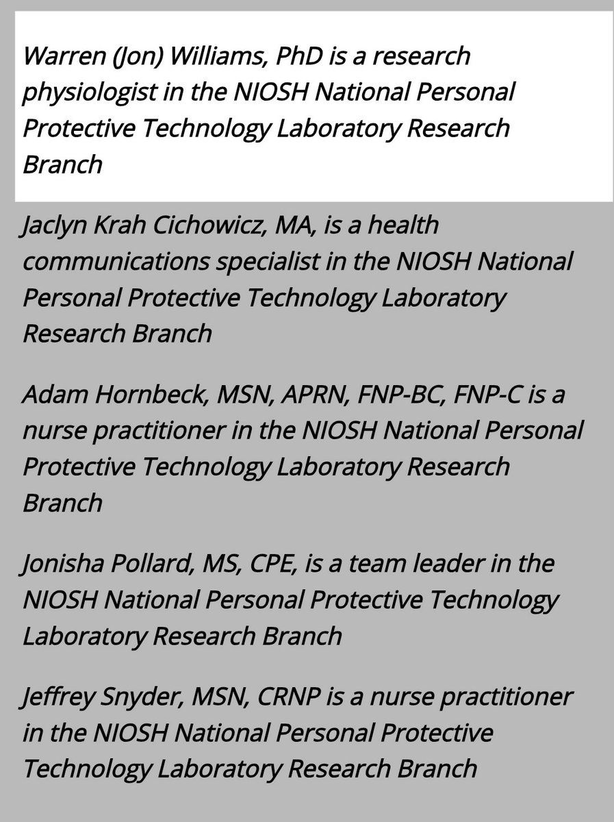 peer pressure plays a big role in not using a PAPR.

That blog was in June 2020.  For some reason, they chopped the comments and questions off of the bottom, but here- scroll ⬇️
web.archive.org/web/2022010610…

Dr. Williams of NIOSH is a steely-eyed research physiologist who lays it out.