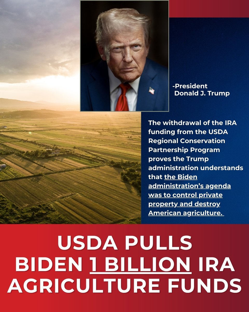 ASL_Liberty's tweet image. Inflation Reduction Act (IRA) funds granted by the Biden administration that would go directly to environmental organizations were rescinded by the Trump Administration last month. These were intended to implement the 30x30 agenda.
Learn more here: americanstewards.us/usda-cancels-1…
#IRA…