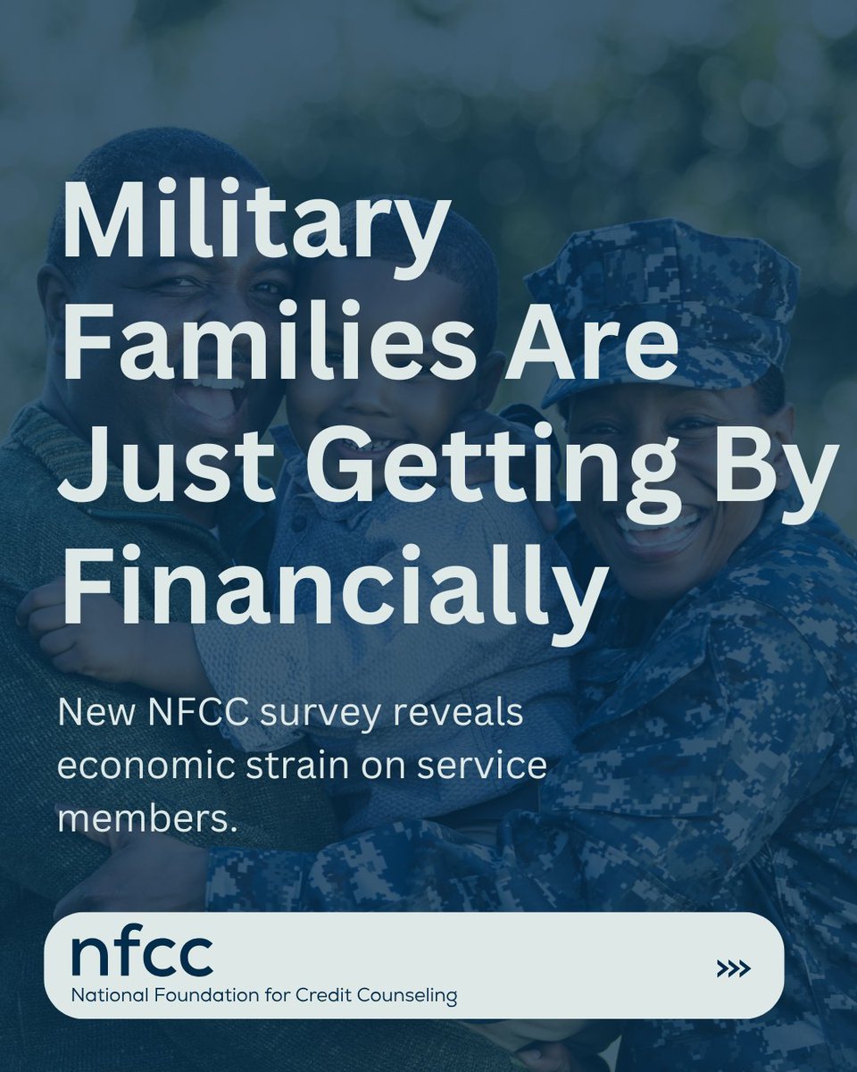 NFCC's tweet image. Military families are navigating more than just duty — they’re facing growing financial pressure. New survey data shows that 1 in 2 active-duty service members are just getting by. From rising debt to reliance on risky financial services, the challenges are real.
📞800-388-2227