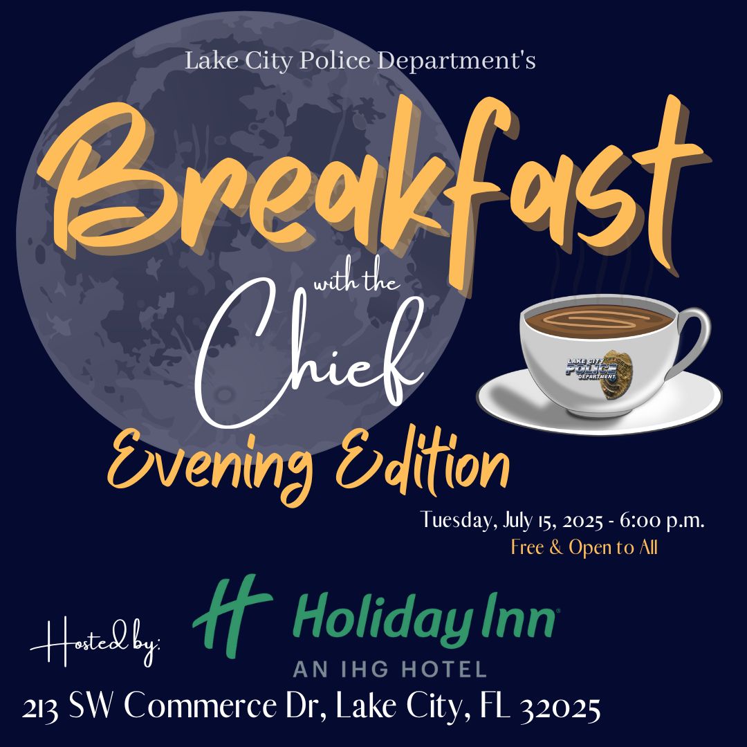 Join us this evening for a free meal and a presentation from Chief Butler!
We start promptly at 6pm, so arrive a few minutes early. 🎤 🍽️ 
#LcFlaPd #LcFlaCommunity