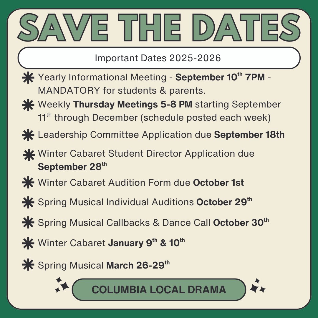 SAVE THESE DATES ✨ here are all the important drama dates for the upcoming school year! #oncearaider