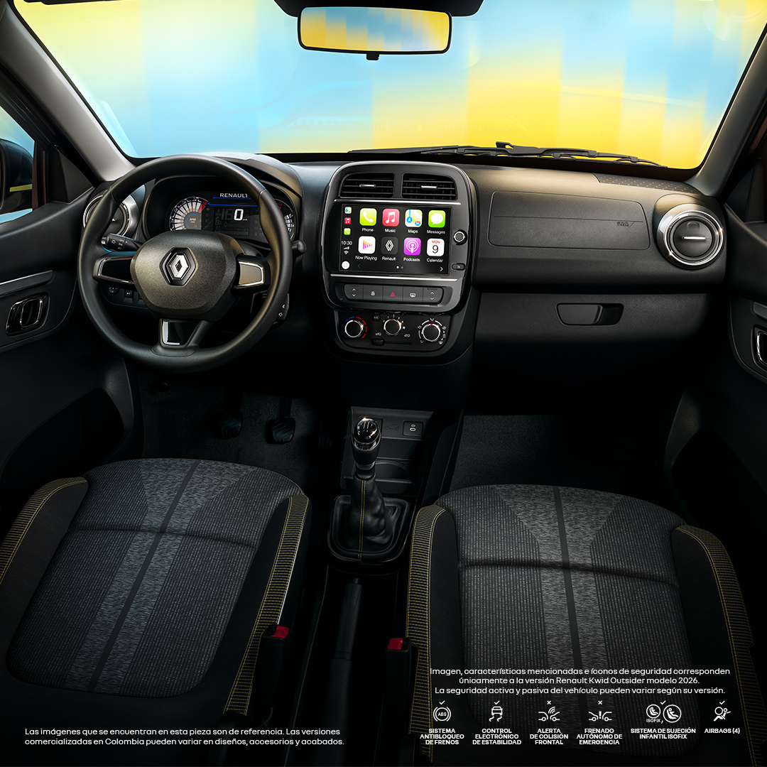 conduce con estilo y tecnologías únicas #Renault #Kwid
pantalla táctil multimedia de 8" compatible con Android Auto y Apple CarPlay*.
*Android Auto™ es una marca comercial de Google LLC. Apple CarPlay™ es una marca comercial de Apple Inc.