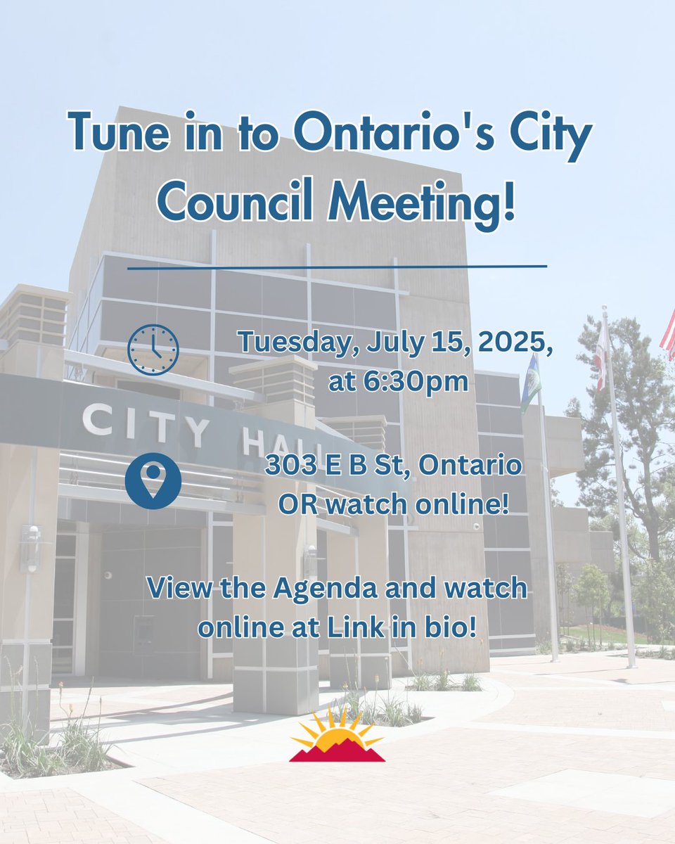 📣 Don’t miss Ontario’s City Council Meeting tonight at 6:30pm. Join us in Chambers or watch online! View the full agenda and watch at 🔗 link in bio!