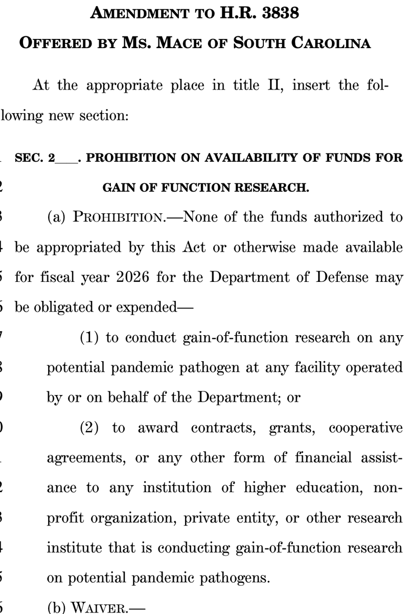 Justin Goodman (@justinrgoodman) on Twitter photo NEW: House Armed Services Cmte unanimously added <a href="/RepNancyMace/">Rep. Nancy Mace</a>'s amendment to FY26 NDAA cutting DOD $ for gain-of-function
The bill also includes <a href="/WhiteCoatWaste/">White Coat Waste</a>-backed measures led by Rep Mace that cut $ for painful dog & cat labs & animal labs in China & other adversaries NEW: House Armed Services Cmte unanimously added <a href="/RepNancyMace/">Rep. Nancy Mace</a>'s amendment to FY26 NDAA cutting DOD $ for gain-of-function
The bill also includes <a href="/WhiteCoatWaste/">White Coat Waste</a>-backed measures led by Rep Mace that cut $ for painful dog & cat labs & animal labs in China & other adversaries