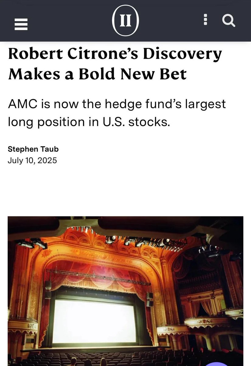 Practicalstocks's tweet image. 🚨BREAKING: Hedgie buys more than 29.5M shares of $AMC (7% of float) citing turnaround. Wonder what they know is coming. 🤔 Interesting.‼️
Source: institutionalinvestor.com/article/robert…