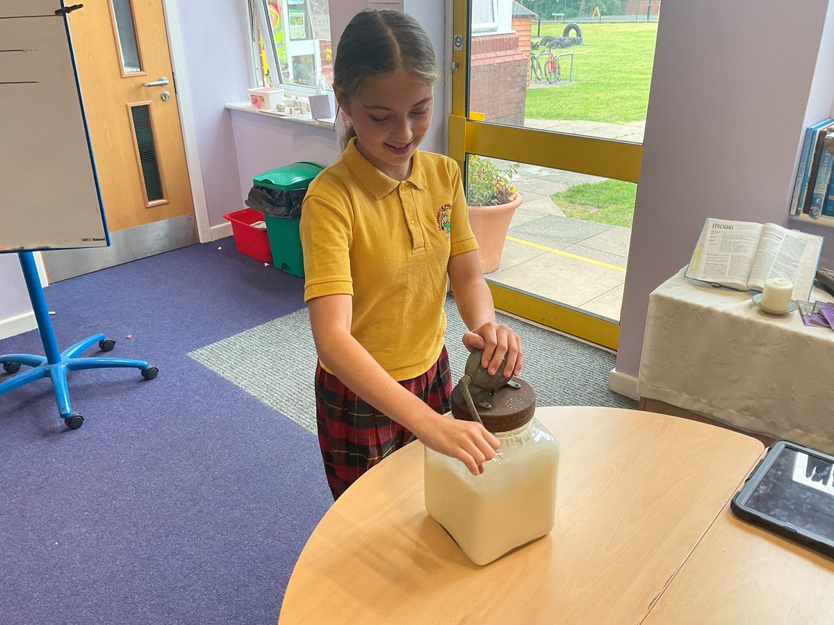 Andrew Clark (@mrcstjames) on Twitter photo Big success today in <a href="/StJamesYear6/">Chorley St James Year 6</a> We made butter using a butter churn my grandma used! <a href="/StJamesChorley/">Chorley St James</a>
It was delicious! Big success today in <a href="/StJamesYear6/">Chorley St James Year 6</a> We made butter using a butter churn my grandma used! <a href="/StJamesChorley/">Chorley St James</a>
It was delicious!