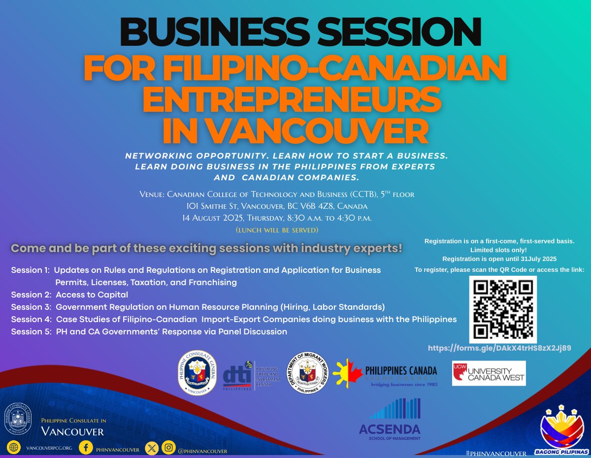 📣📆BUSINESS SESSION FOR FILIPINO-CANADIAN ENTREPRENEURS IN VANCOUVER, 14 August 2025