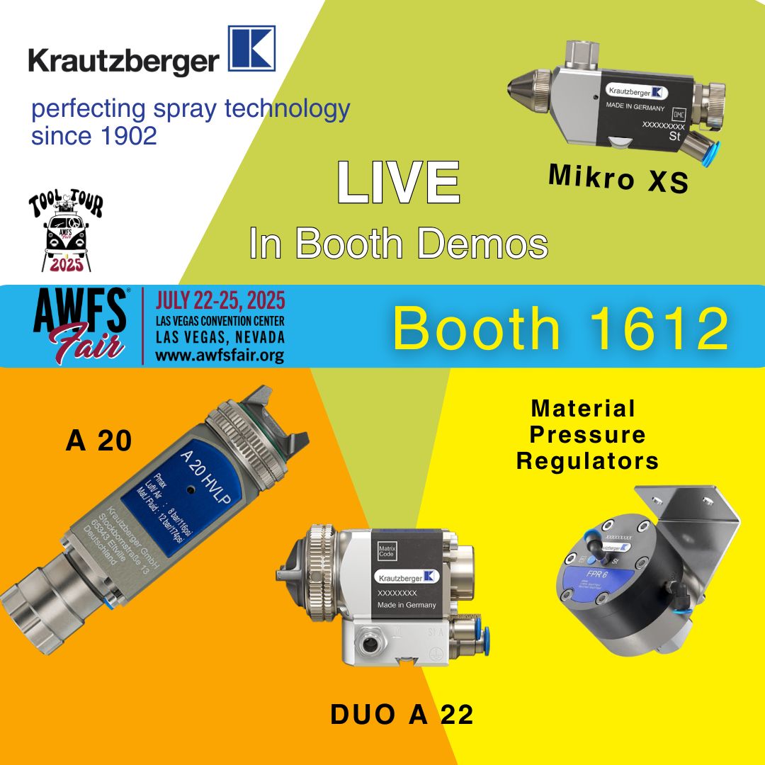 KrautzbergerNA's tweet image. 🔷 For the latest in #spraytechnology, visit #Krautzberger Booth 1612 next week at @AWFSFair on the #AWFSToolTour for live spray demonstrations and see first-hand what 123 years of innovation sprays like!
#awfsfair2025 #thrivein25 #surfacetechnology #spraysolutions #spraygun