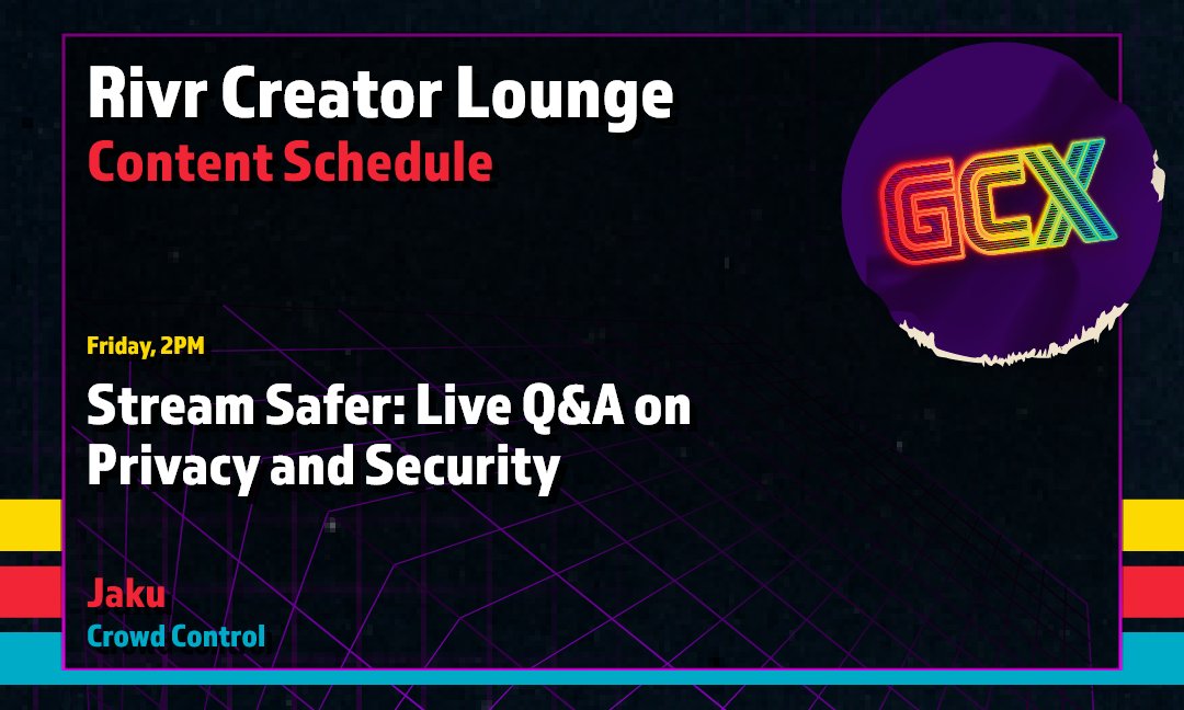 RivrStream's tweet image. Whether you’re new to streaming or full-time, safeguarding yourself, your content, and your community is crucial. Join @Jaku from @CrowdControl for a live Q&amp;amp;A on privacy and security—covering weird DMs, account takeovers, and platform settings—and leave with practical tips (and a…