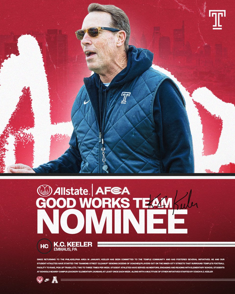 Serving our community 💪

<a href="/iiiamwilly_/">willy love</a> &amp; <a href="/CoachKCKeeler/">KC Keeler</a> have been named Allstate AFCA Good Works Team Nominees.

#TempleTUFF