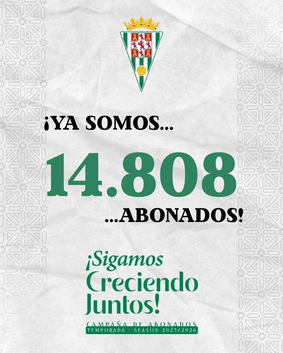 📣 ¡Cerramos la Fase 1 de la campaña con 1️⃣4️⃣.8️⃣0️⃣8️⃣ #AbonadosCCF! 💚

📍 6731 renovaciones presenciales:
💻 7370 renovaciones online:
☎️ 707 renovaciones telefónicas:

😃 101 carnés Soy Cordobesista
🐊 293 carnés  Koki

💡 Recuerda: mañana comienza el periodo de mejora y