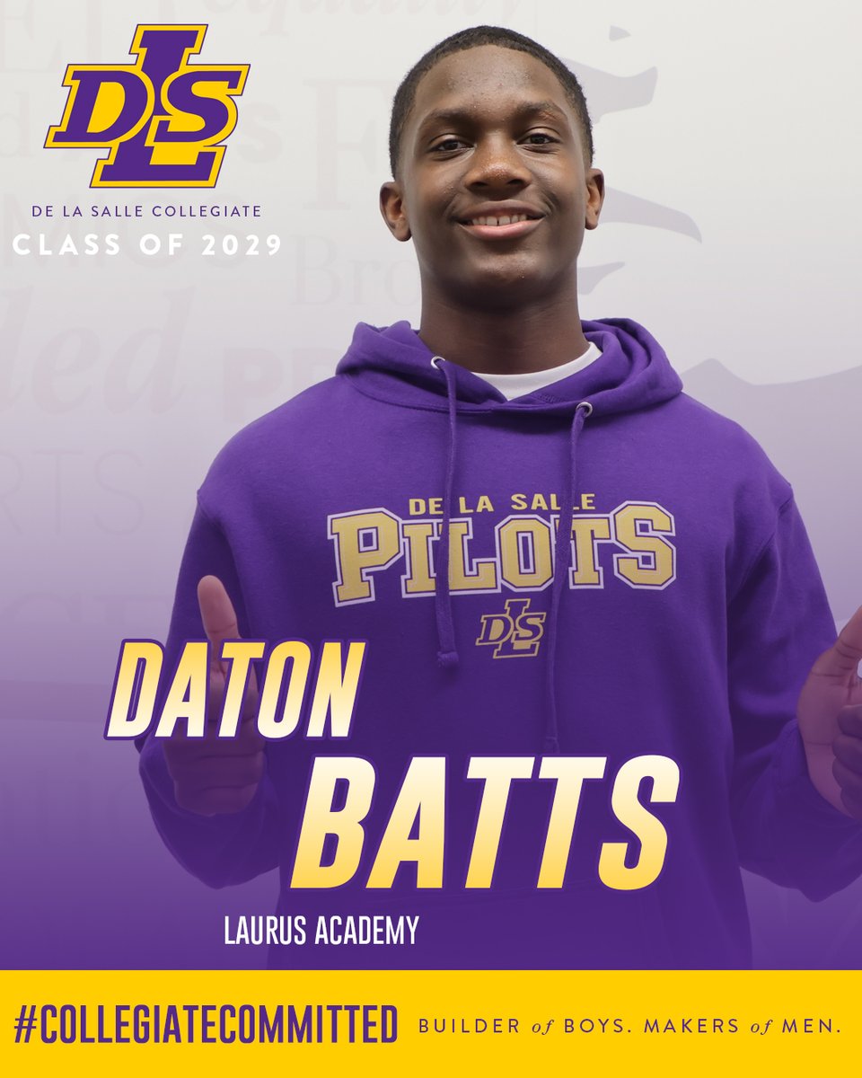 COLLEGIATE COMMITTED: We are excited to introduce Daton Batts as the latest member of the Class of 2029 to be #CollegiateCommitted. He comes to us from Laurus Academy. Welcome, Daton! #PilotPride #classof2029 #lasallianeducation

There is still time to be Collegiate Committed for