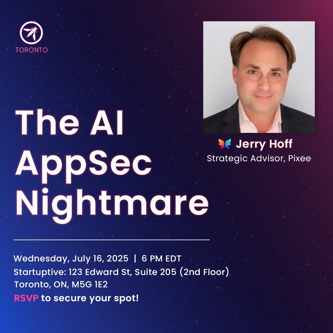 pixeebot's tweet image. ✨ Just one day to go!
Jerry Hoff will be at @OWASPToronto tomorrow night, breaking down the real risks of AI-powered adversaries & how security teams can stay ahead
Plus @EndorLabs Matt Brown on working with AI coding assistants securely
🎟️ RSVP here: hubs.li/Q03xkWWN0