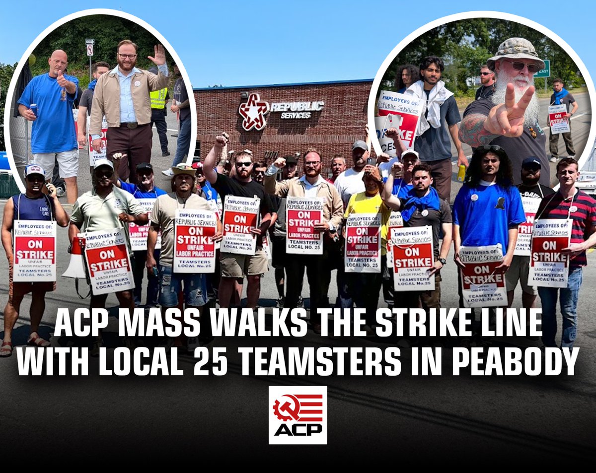 ACP_Mass's tweet image. On July 12, the Massachusetts chapter of @ACPMain spent nearly 6 hours and 10 miles walking the picket line with @Teamsters25 at a Republic Services site in Peabody.
While other picketers took time to rest, and until the next strike shift came in, the ACP helped keep the line…