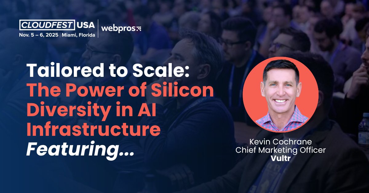 AI infrastructure isn’t one-size-fits-all.

At #CloudFestUSA, Kevin Cochrane, CMO of <a href="/Vultr/">Vultr</a>, will explore how silicon diversity—GPUs, CPUs, accelerators—unlocks faster dev, smarter scaling, and lower TCO.

Build AI-first infrastructure that fits.
eu1.hubs.ly/H0kZyzD0