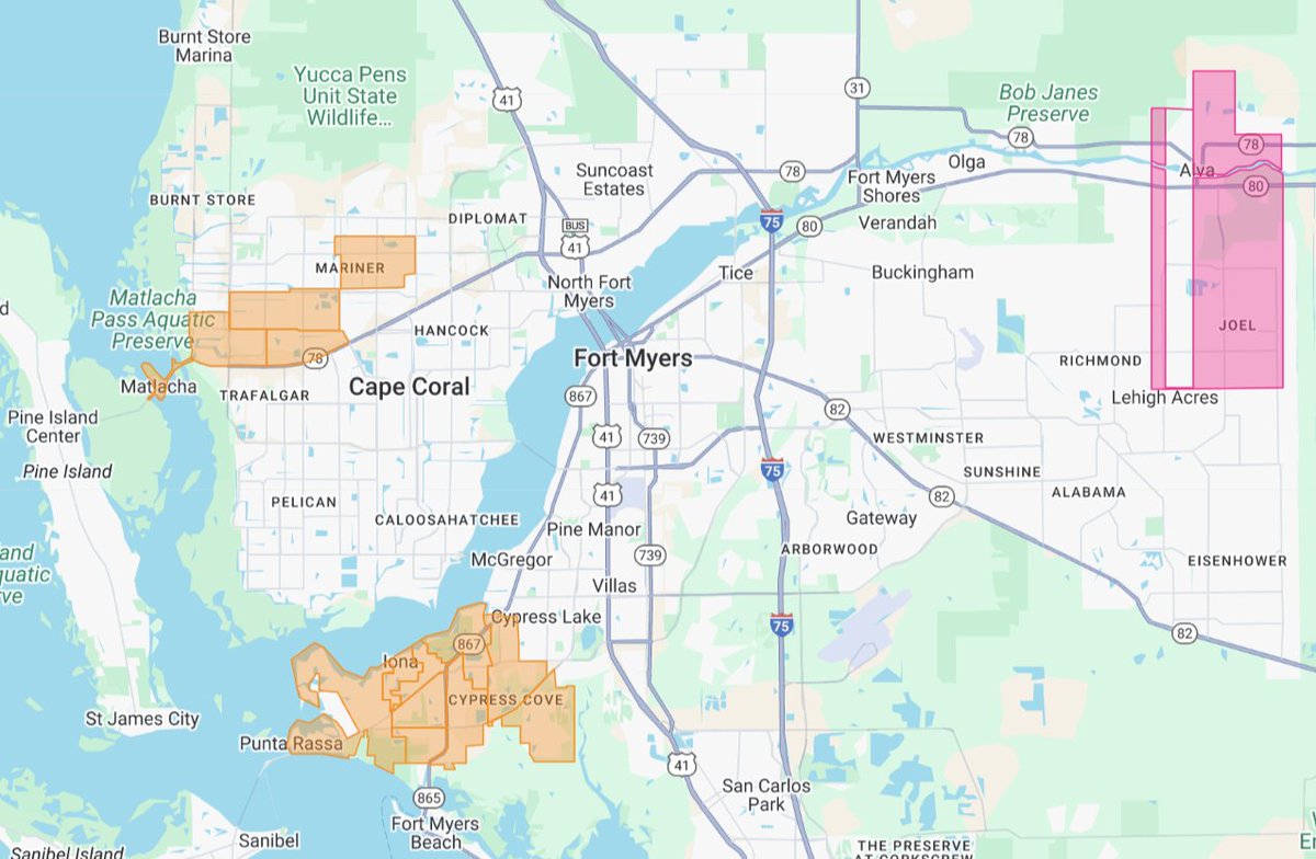 LCMCD will be providing treatments by truck (areas in orange) and by air (area in pink) this evening 7/15/2025. For more information: lcmcd.com/treatment-sche…